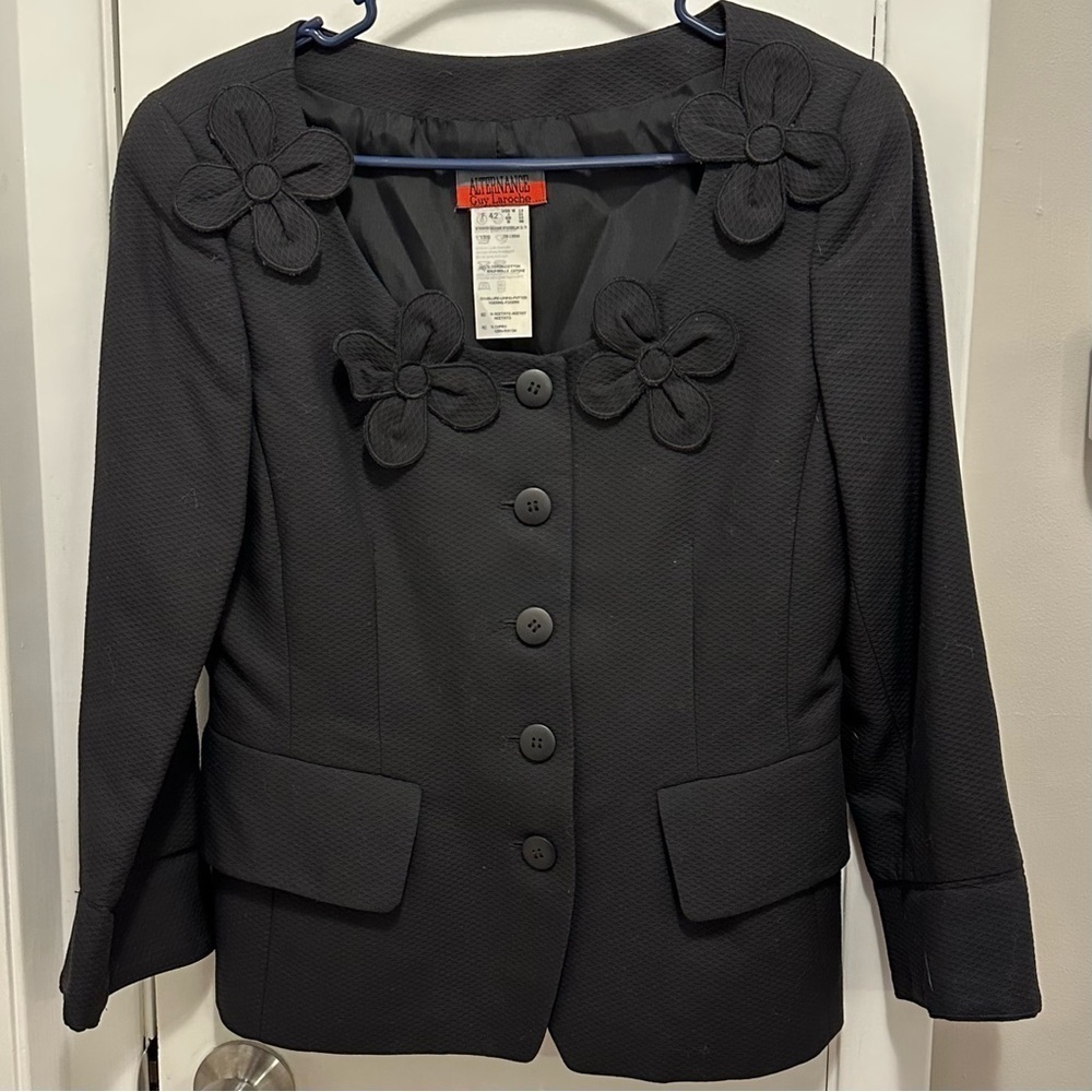 Vintage ALTERNANCE GUY LAROCHE Cotton Textured Blazer 12 Flowers buttons black